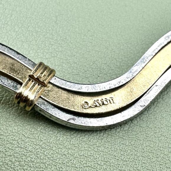 Vintage Gold Silver Two Tone Bracelet Chunky Stack Mesh Sculptural Wavy Bangle - Picture 4 of 4